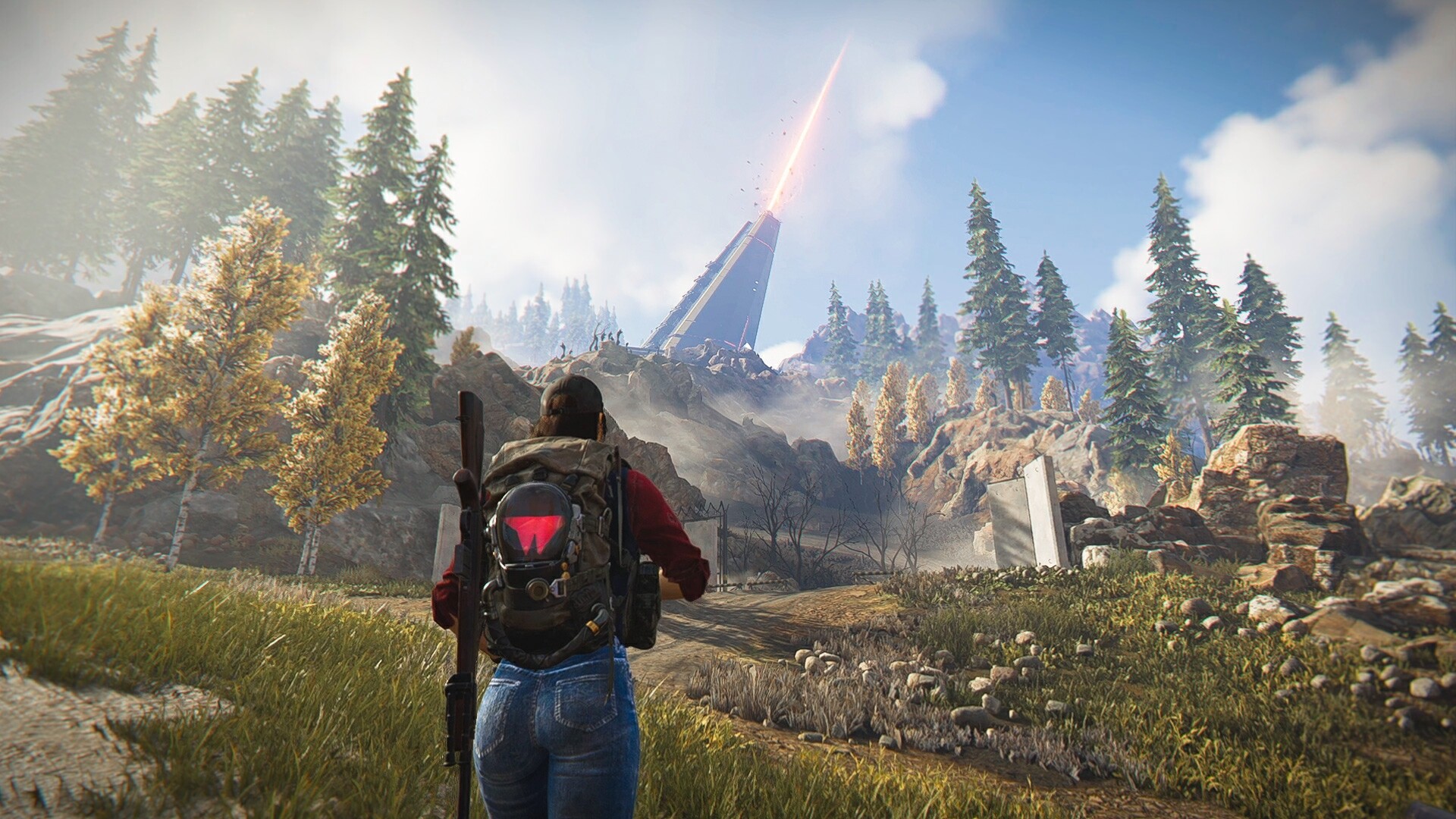 Once Human screenshot: a player approaching a massive crashed structure in the open world